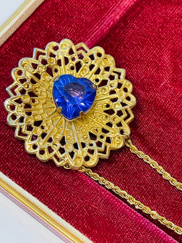 1950’s Filigree Rhinestone Double Brooch with Hearts Devil's Details